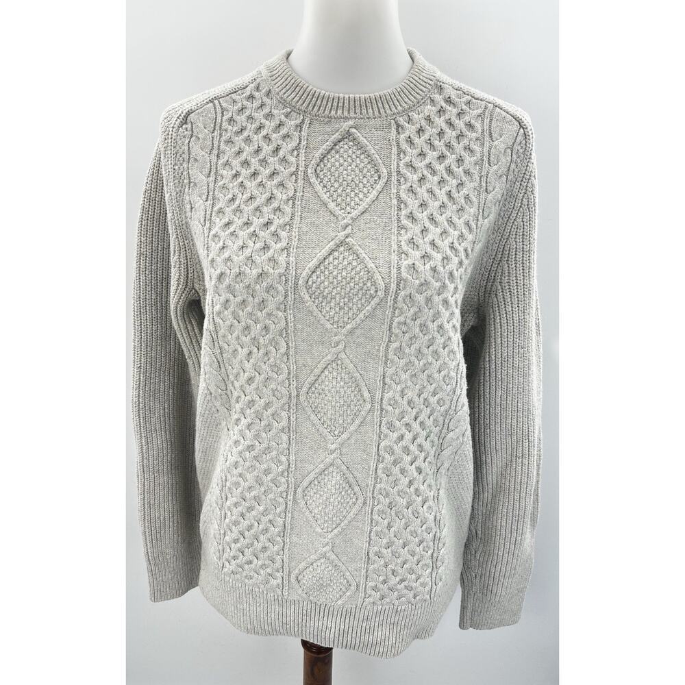 GAP Cable Knit Sweater Medium Gray Crewneck Cotton Wool Blend Cozy
